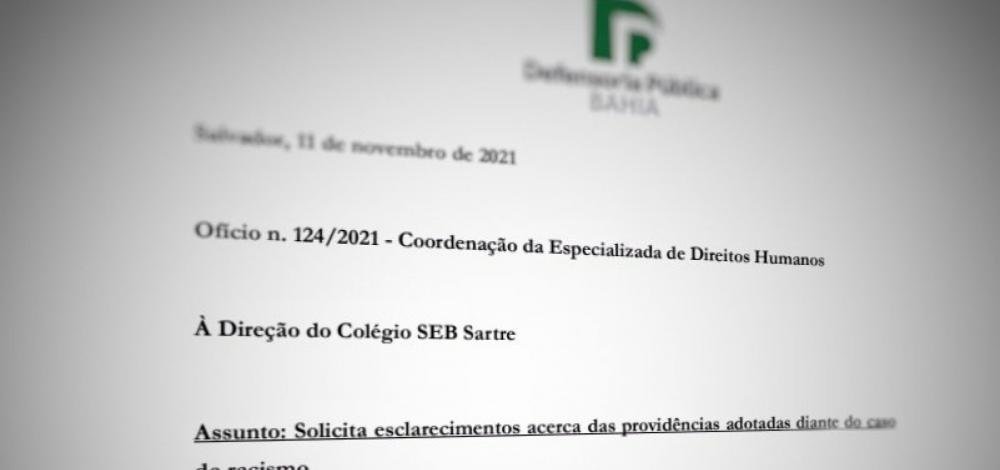 Racismo no Sartre: Defensoria da Bahia solicita que colégio informe providências