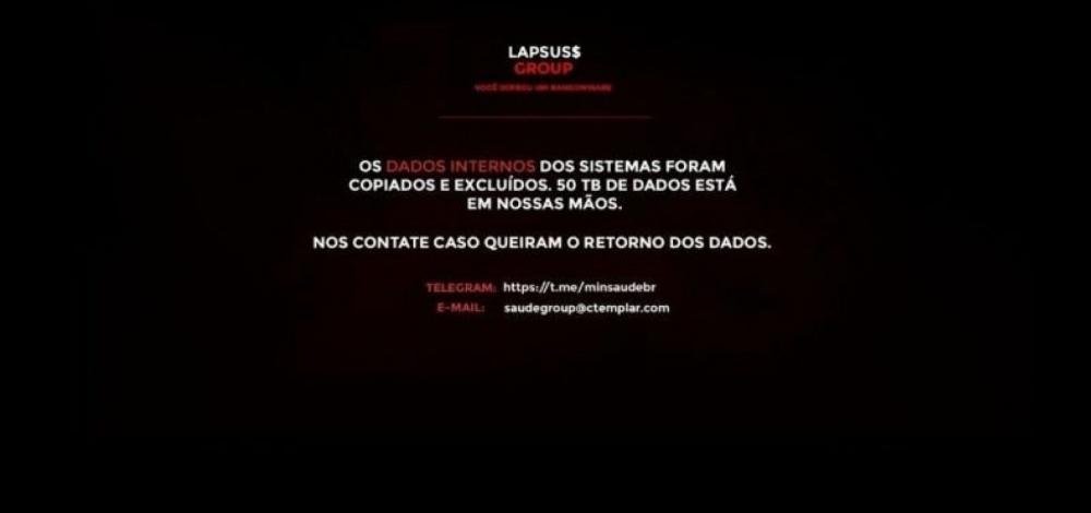 Hackers deixaram recado para pasta da Saúde: 