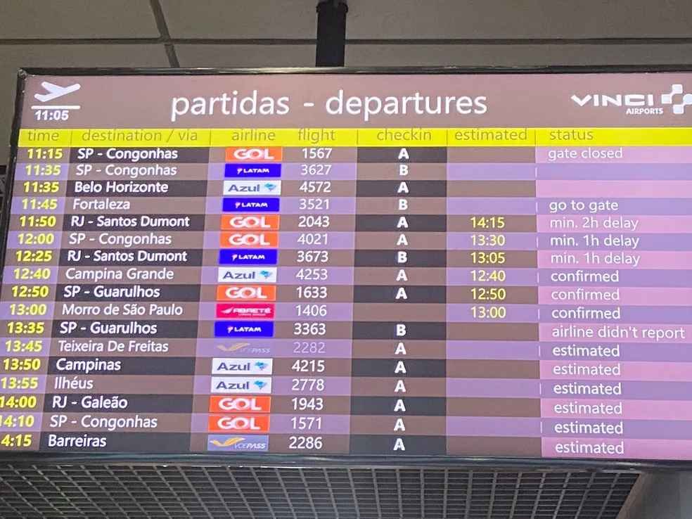 Bahia tem voos impactados por instabilidade no tempo no Rio