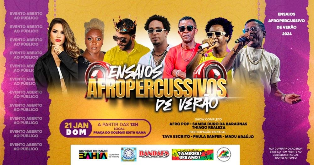 Ensaios Afro-percussivos de Verão começam neste domingo em Feira de Santana 