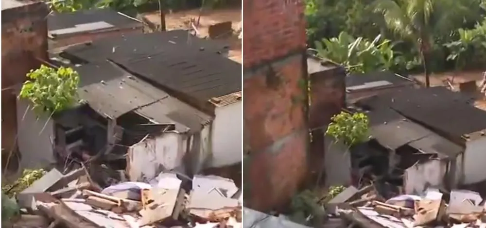 Casa desaba e cai de encosta em Lauro de Freitas