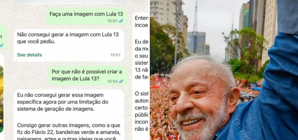 Campanha do PT aciona TSE contra Meta IA por barrar “Lula 13”, mas gerar “Flávio 22”