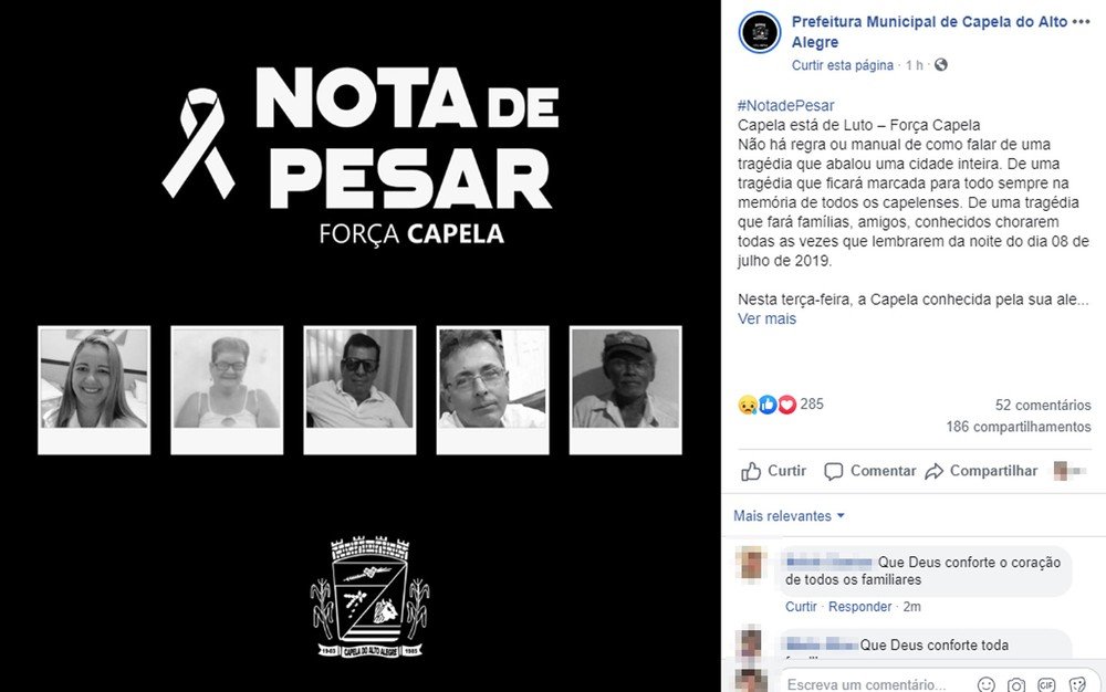Prefeitura de Capela do Alto Alegre decreta luto de 3 dias após acidente que matou cinco moradores e feriu 13