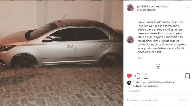 Carro de cantor tem rodas furtadas durante show em Feira de Santana