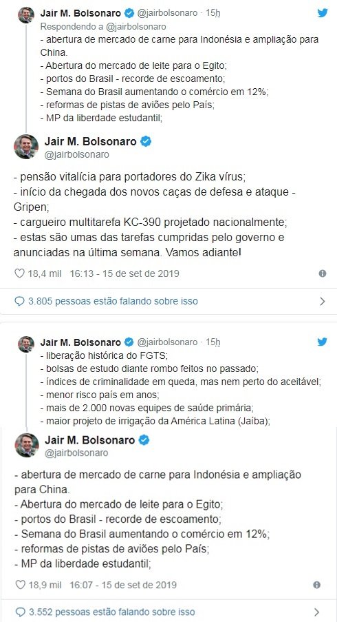 Bolsonaro lista no Twitter medidas do governo nos últimos dias