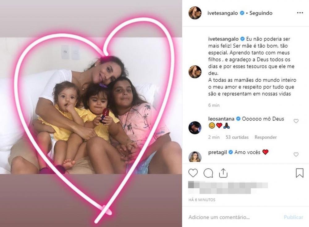 Em dia especial, Ivete posta foto super fofa com as gêmeas e o filho mais velho: 'Ser mãe é tão bom'