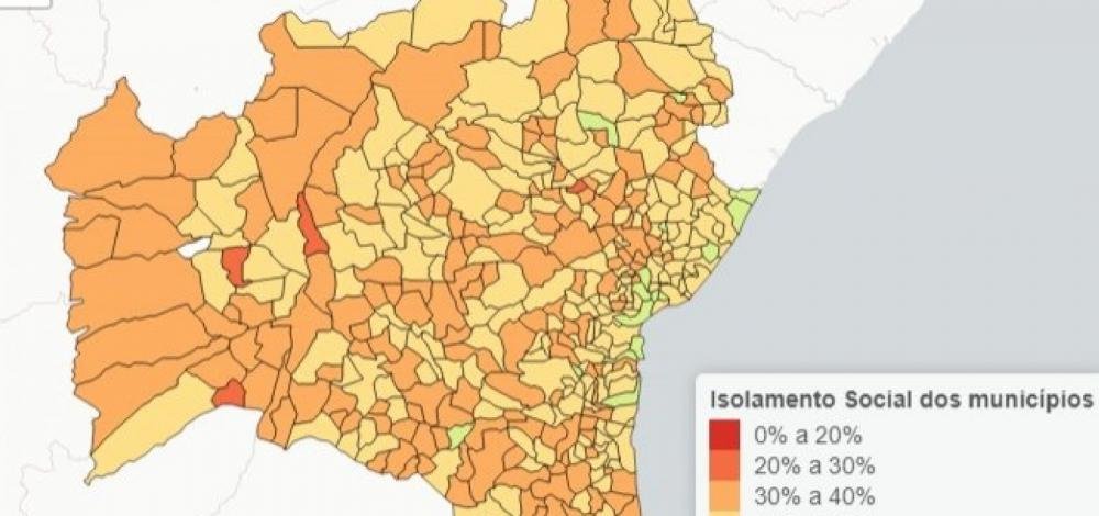 Somente 16 dos 417 municípios da Bahia apresentam índice de isolamento social acima de 50%