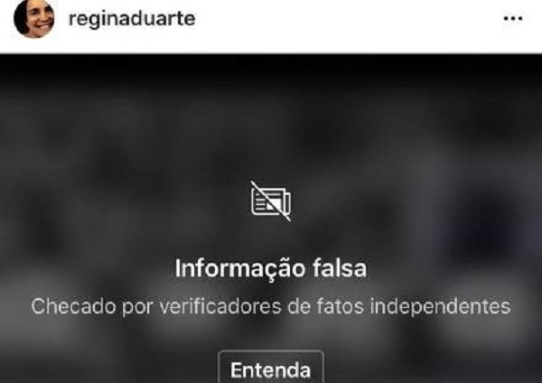 Instagram notifica Regina Duarte por mais uma notícia falsa