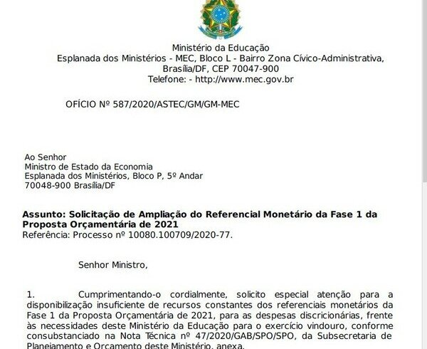 Alegando falta de recursos, MEC alerta para possível suspensão do Enem 2021