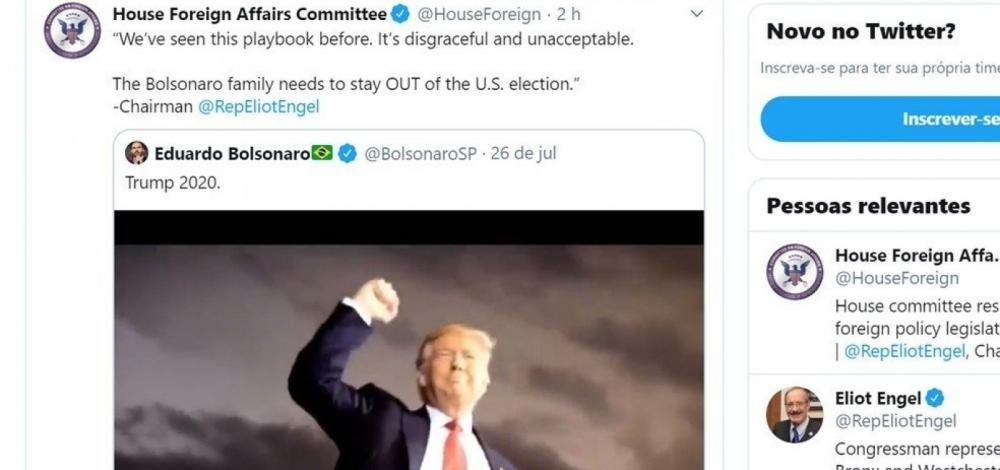 Comitê da Câmara americana pede que família Bolsonaro ‘fique de fora das eleições nos EUA’