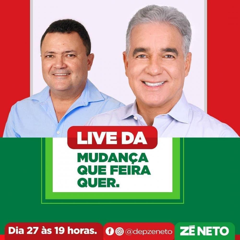 Zé Neto dá largada a disputa pela Prefeitura de Feira em live com Roque Santos neste domingo (27)