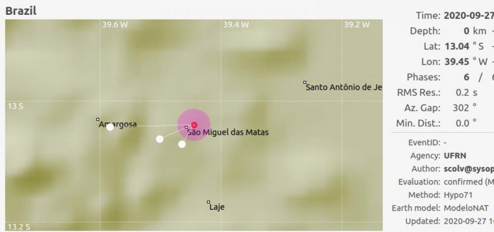 Novo tremor de terra é registrado na Bahia neste domingo